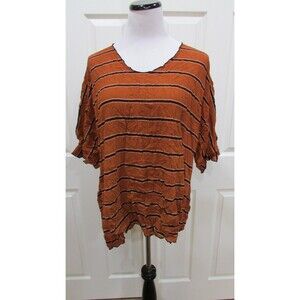 NOBLU OVERSIZED RAYON STRIPE TOP PUMPKIN/BLACK SIZE M/L NEW/TAG